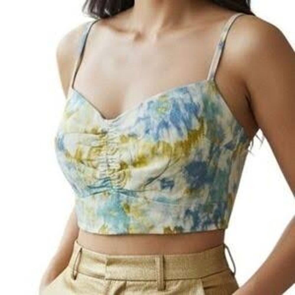 Christian LaCroix Womens Linen Blend Crop Top Smocked Resort Euro Summer Small